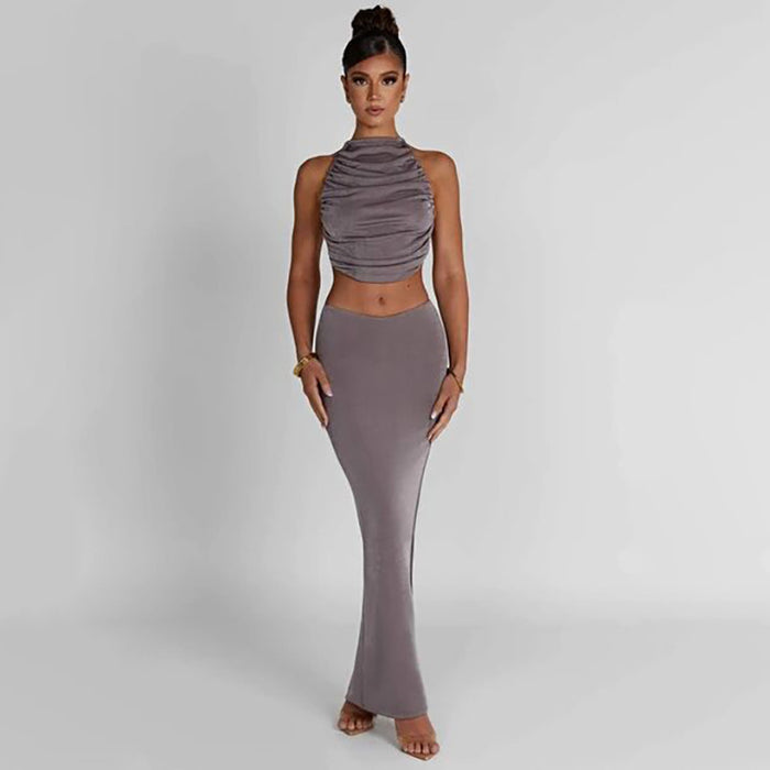 Fall Women  Clothing Halter Sexy Backless Vest Slim Fit Sheath Skirt Set Women