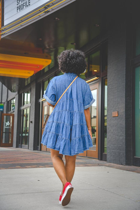 Denim Short Sleeve Slim Dress Pettiskirt