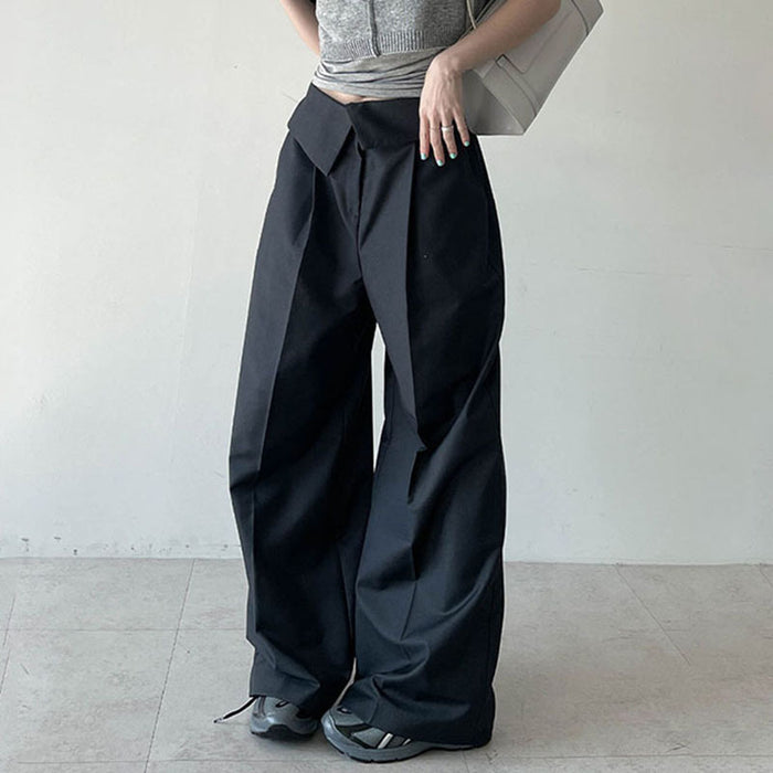 Street Flanging High Waist Basic Solid Color Wide Leg Pants Loose Drooping Casual Basic Sexy Overalls Trousers