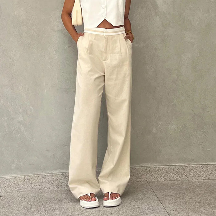 Ladies Suit Summer Casual Loose Solid Color Trousers Two Piece Set