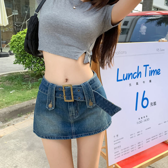 Vintage Denim Skirt Women Summer Sexy Skirt High Waist Slimming A line Sheath Culottes