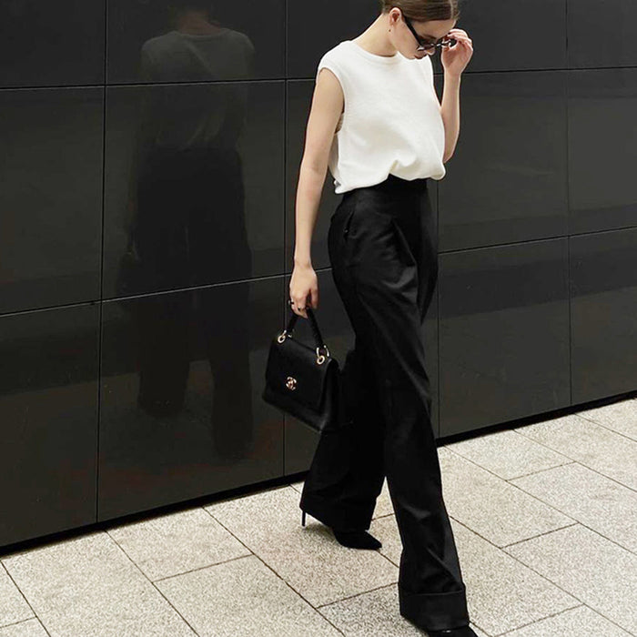 Spring Summer Black Mopping Work Pant Loose High Waist Pocket Drape Casual Comfortable Wide Leg Pants Women Clothing