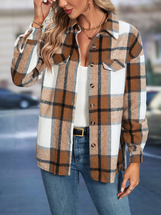 Coat Autumn Winter Plaid off Shoulder Coat Women Clothing Jacket