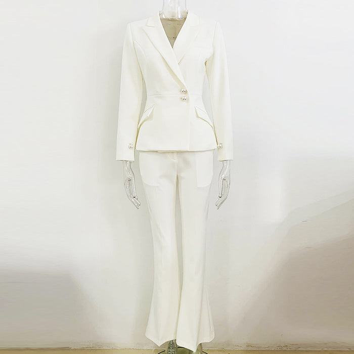 Goods Simple Pearl Button Slim Suit Bootcut Pants Suit Two Piece Suit