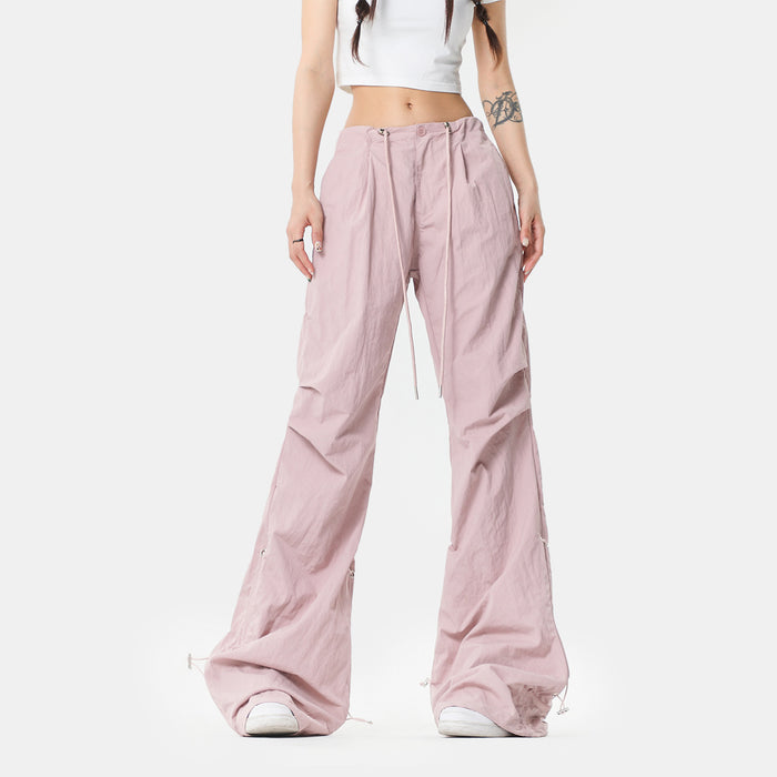 Oreeta Cargo Bell Bottom Pants Women  Summer Brand Pleated Overalls   Loose Drooping Casual Pants