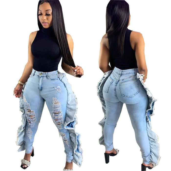 Sexy Ripped Cool Washed Slim Stretch Denim Skinny Pants Plus Size