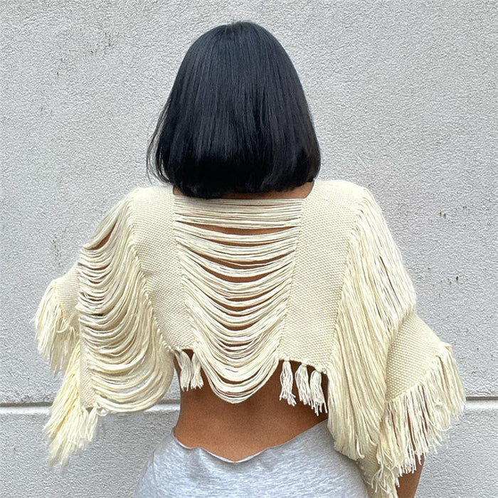 Summer Women  Clothing Personality Cloak Type Hollow Out Cutout Pullover Knitted Blouse Loose Top