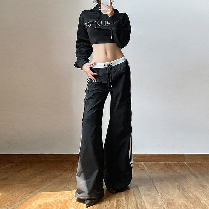 Fall Women Clothing Street High Waist Striped Ankle Tied Casual Pants Women