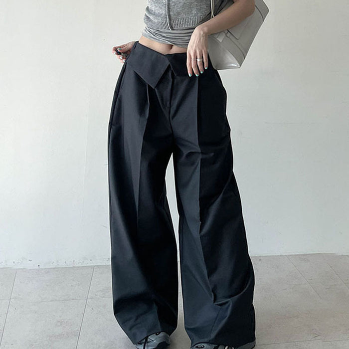 Street Flanging High Waist Basic Solid Color Wide Leg Pants Loose Drooping Casual Basic Sexy Overalls Trousers