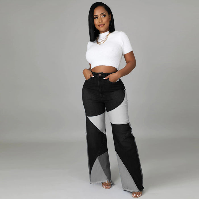 Source Autumn plus Size Women Wide Leg Pants Two Tone Jeans