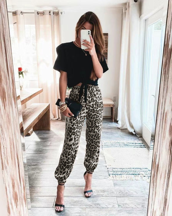 Summer New Trousers Fashion Casual Pants Leopard Print Forged Trousers Micro Elastic