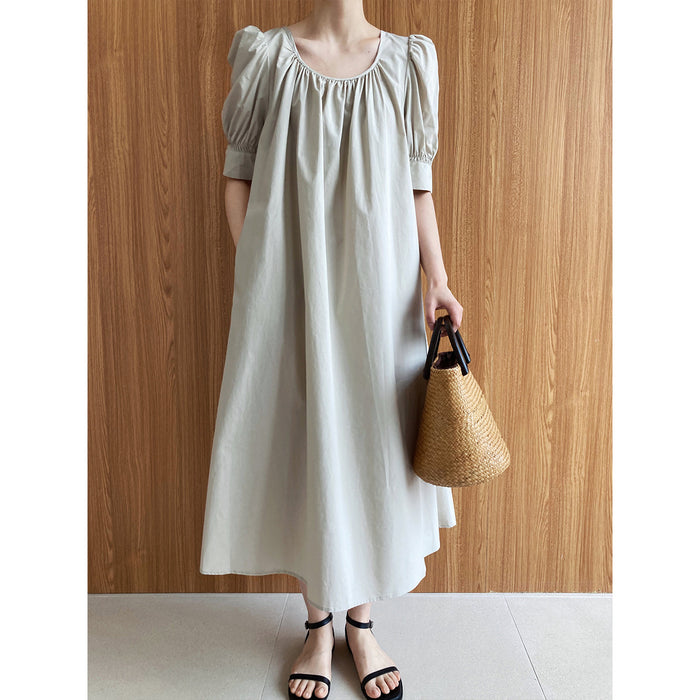 Puff Sleeve Mid Length Dress Loose Slimming A line Dress