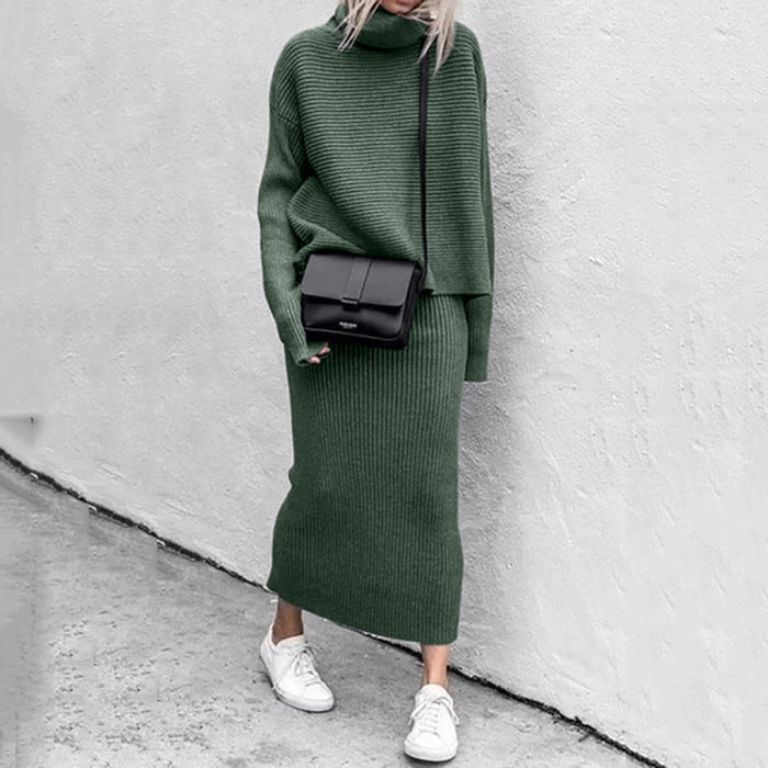 Autumn Winter Casual Loose Long Skirt Two Piece Wool Suit