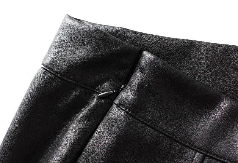 Retro Hong Kong Leather Skirt Skirt Women Autumn Winter High Waist Mid-Length A- line Sheath Umbrella Skirt