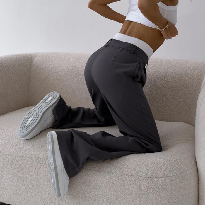 Gray Comfort Casual High Waist Loose Drooping Slimming Wide Leg Pants Summer Trousers for Women