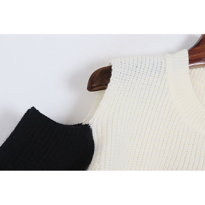 Ripped off-Shoulder Sweater Autumn Winter Korean Little Bear Embroidered Younger Sweater