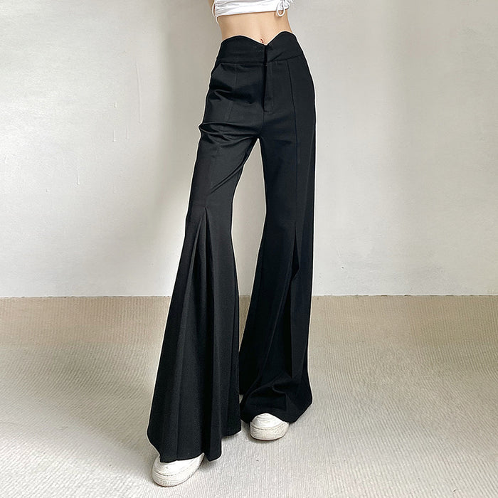 Autumn Urban Women Clothing Irregular Asymmetric Grinding Design Stitching Pleating Slimming Horn Draped Work Pant