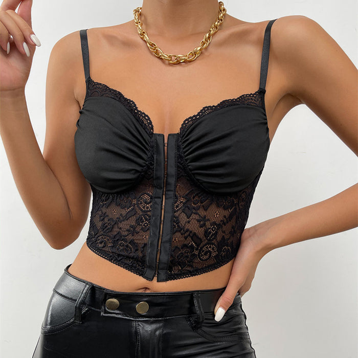 Sexy Lace Buckle Pleated Pattern Camisole