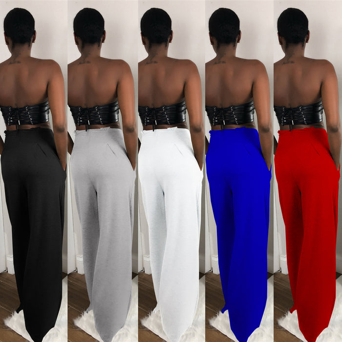 Clothing  Women Clothing Multi-Color High Waist Zipper Casual Pants Wide Leg Pants