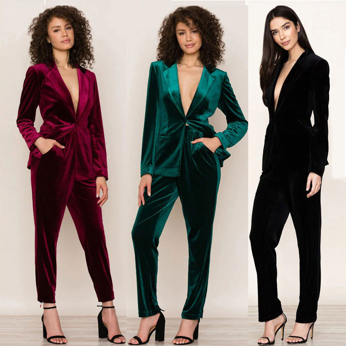 Pleuche Suit Women Casual Office Elegant Business Suit Women Coat Two-Piece Suit