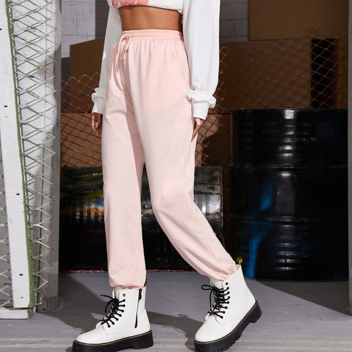 Autumn Winter Women Clothing Solid Color Sexy All Matching Casual Exercise Ankle Tied Trousers Women