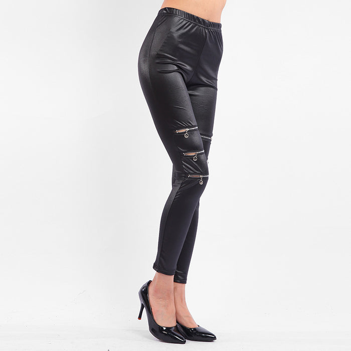 Elastic Waist Cropped Pants All Match Black Skinny Slim Looking Ripped Zipper Sexy Women  Clothing Pants