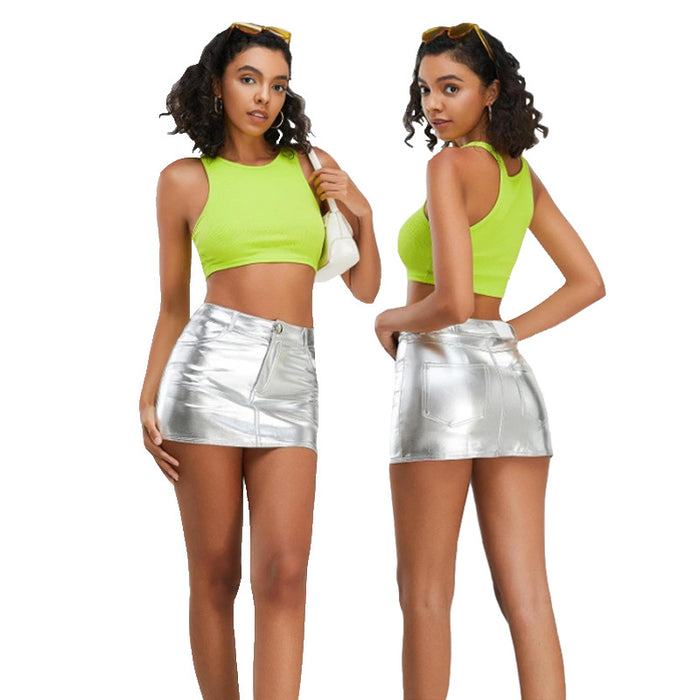 Metallic Coated Fabric Sexy Low Waist Short Skirt Summer Tight Sexy Shorts Women Clothing