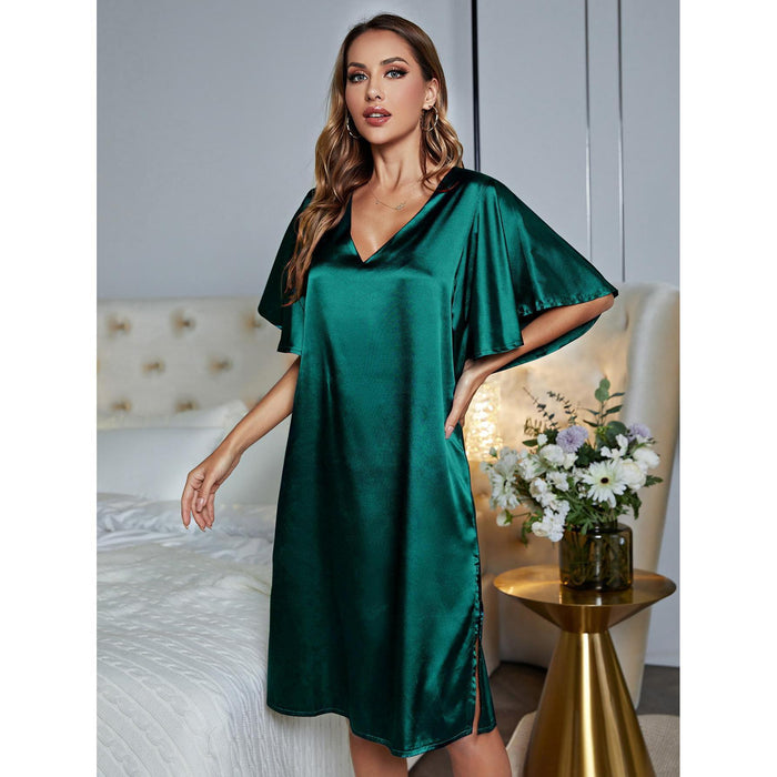 Pajamas Women Silk like High Grade Home Wear Ice Silk Satin Nightdress Women Summer