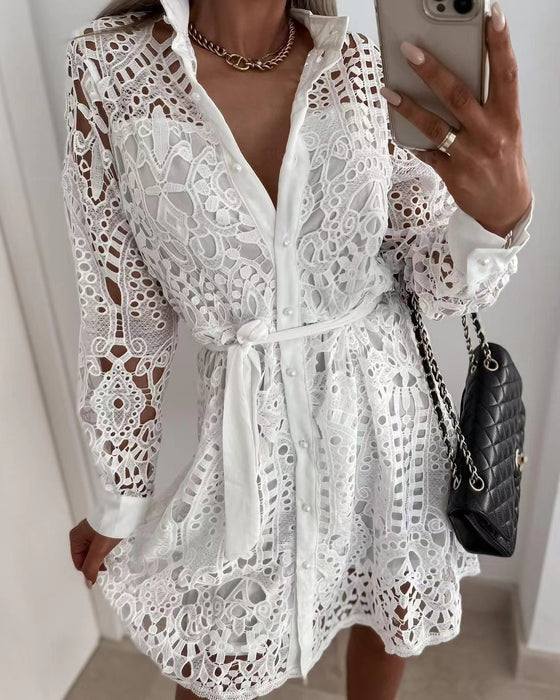 Fashionable Elegant Lace Mini Lace-up Dress for Women