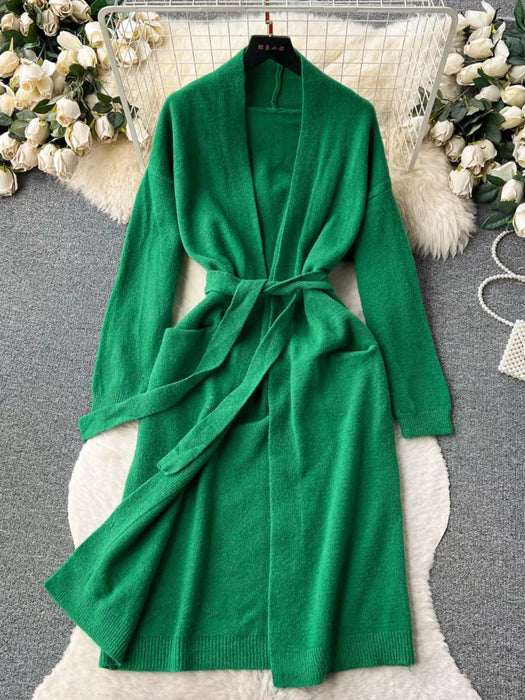 Autumn Winter Solid Color Elegant High Grade Cardigan Slim Fit Halter Dress Knitting Suit