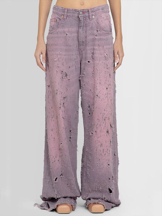 Fashionable Minority Autumn Purple Burnt High Waist Straight Slimming Pants Ripped Washed Jeans