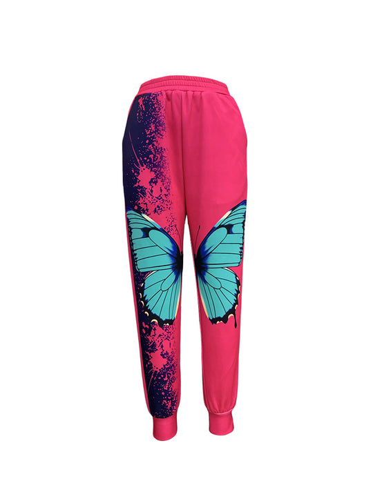 Spring Autumn Women Casual Animal Printed Ankle Tied Sports Trousers