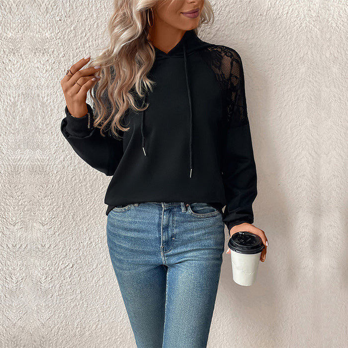 Fall Women Wear Long Sleeve Hooded Black Sweater