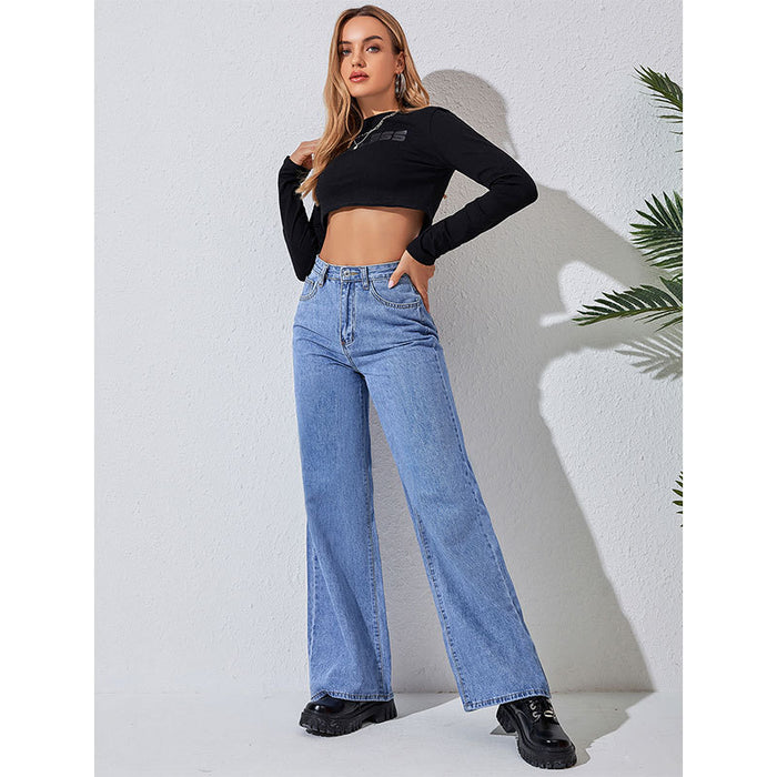 Jeans Women Autumn Winter Wide Leg Denim Trousers Women Casual Trousers