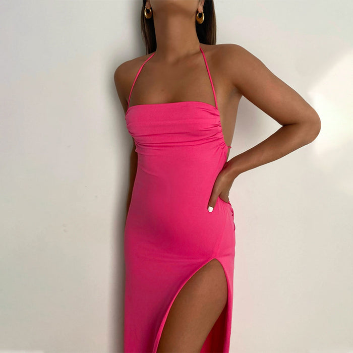 Summer Sexy Halter Backless Tied Slim Fit Split Dress