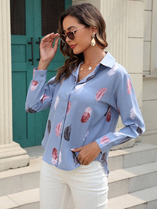 Popular Feather Printed Shirt Women Long Sleeved Shirt Autumn Winter Women Clothing