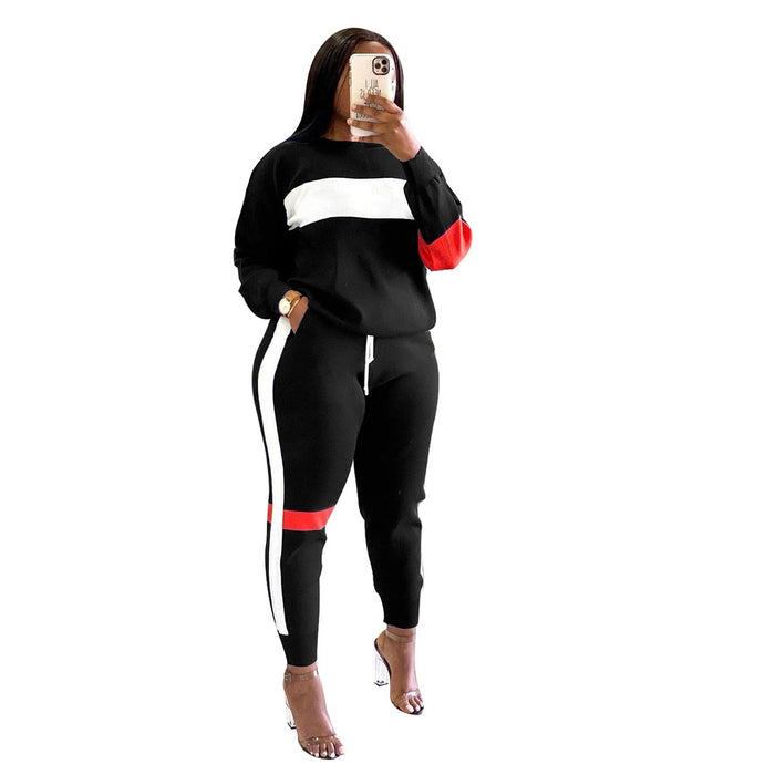 Women  Clothing Sweater Patchwork Stripes Suit Sports Long Sleeve Casual Women  Clothing