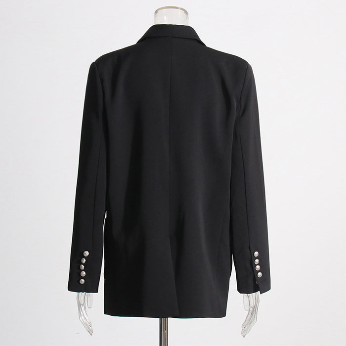 Autumn Elegant Shining Diamond Design Black Office Gold Buckle Profile Blazer Women  Clothing