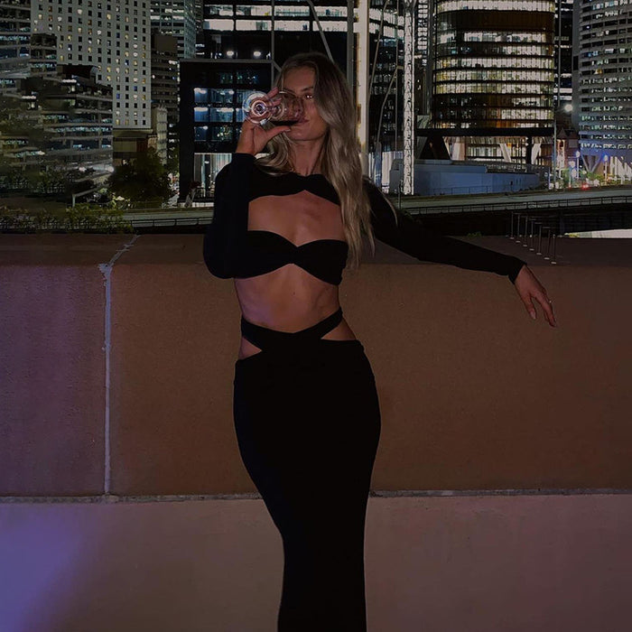 Summer Tube Top Two Piece Women Sexy Tight Backless Skirt Set