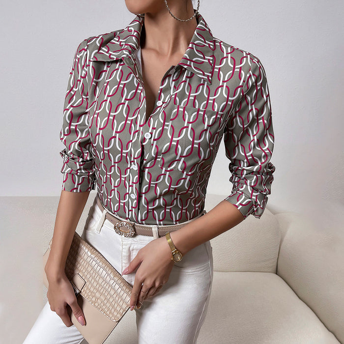 Printed Shirt Women Autumn Winter Women Office Long Sleeved Shirt