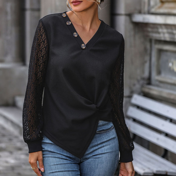 Autumn Women Black Long-Sleeved Knitted Top