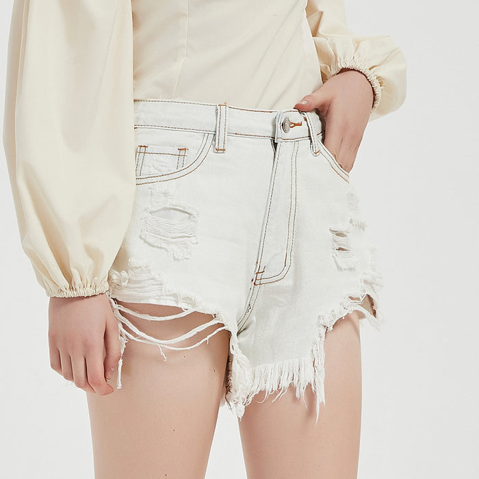 Spot  Fashion Ripped Jeans High Waist Slimming Denim Shorts for Women