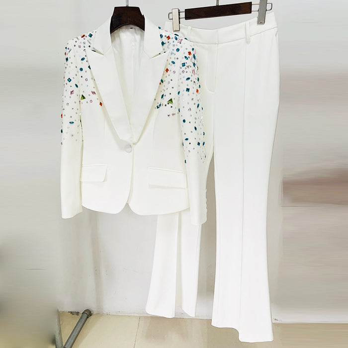 Goods Heavy Industry Beaded Colored Diamond Slim Fit Blazer Skinny Pants Suit Two Pieces