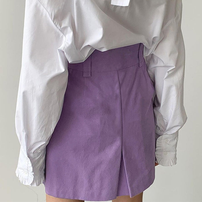 Spring Women Clothing Short Skirt High Waist Ruched Skirt Casual Office Sheath Purple A- line Skirt