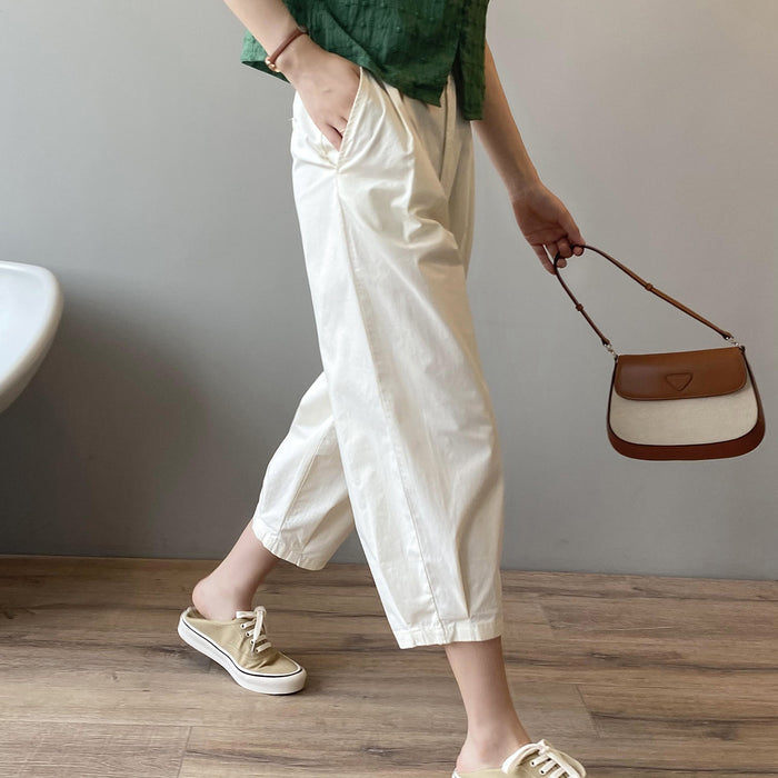 Cropped Casual Pants Korean High Waist Elastic Banana Pants Women Spring Thin Slimming Harem Pants