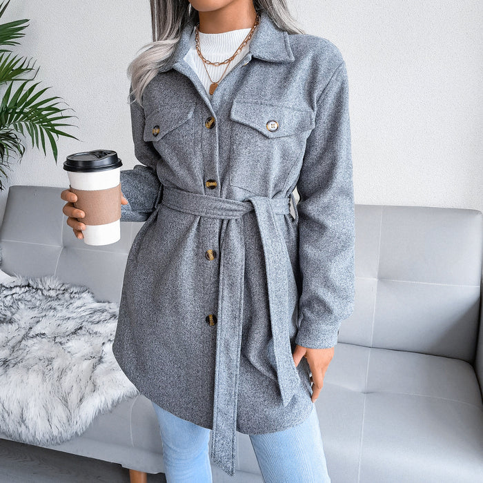 Autumn Winter Single Breasted Woolen Coat Outerwear   Women Clothing