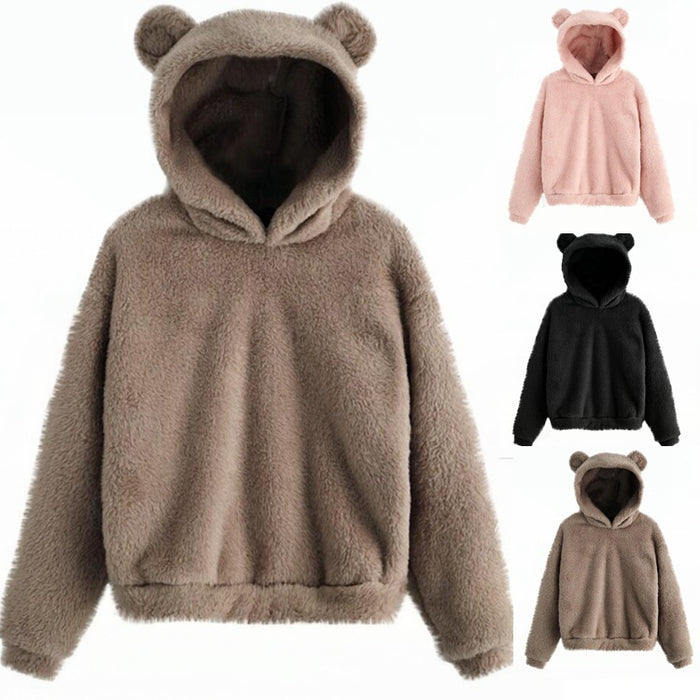 Autumn Winter Fluffy Rabbit Ears Hooded Warm Plus size