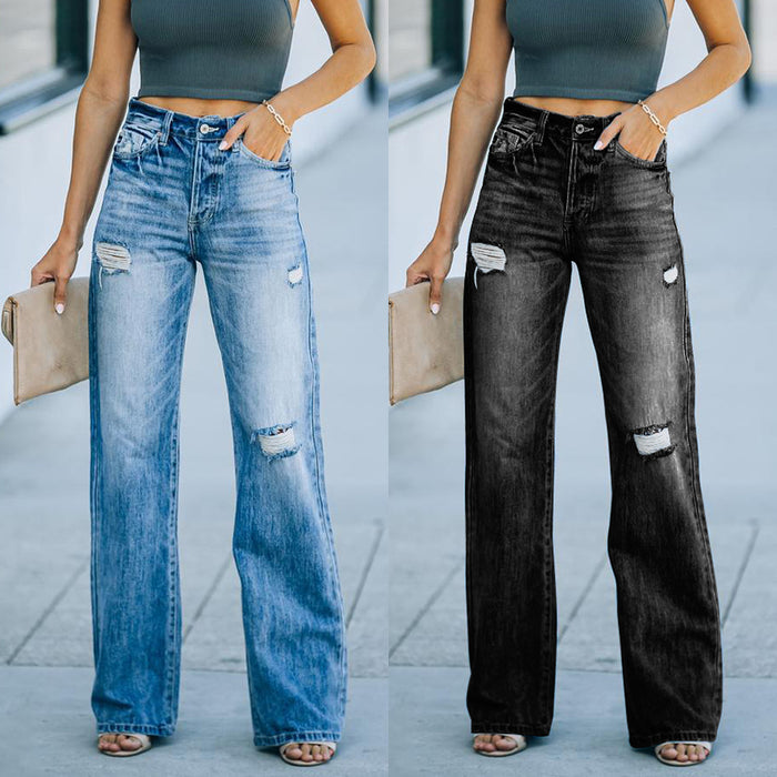 Casual Pants Slimming Ripped Wide-Leg Jeans Pants Women