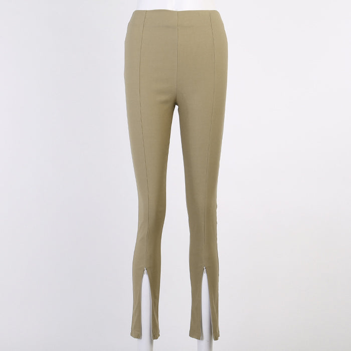 Spring Summer Solid Color Split Casual Simple Trousers Fashion Slim Fit Skinny Commuting Pants