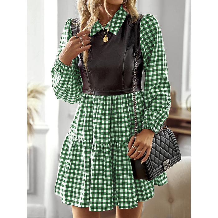 Plaid Dress Station Spring Summer False Two Piece Patchwork A line Dress